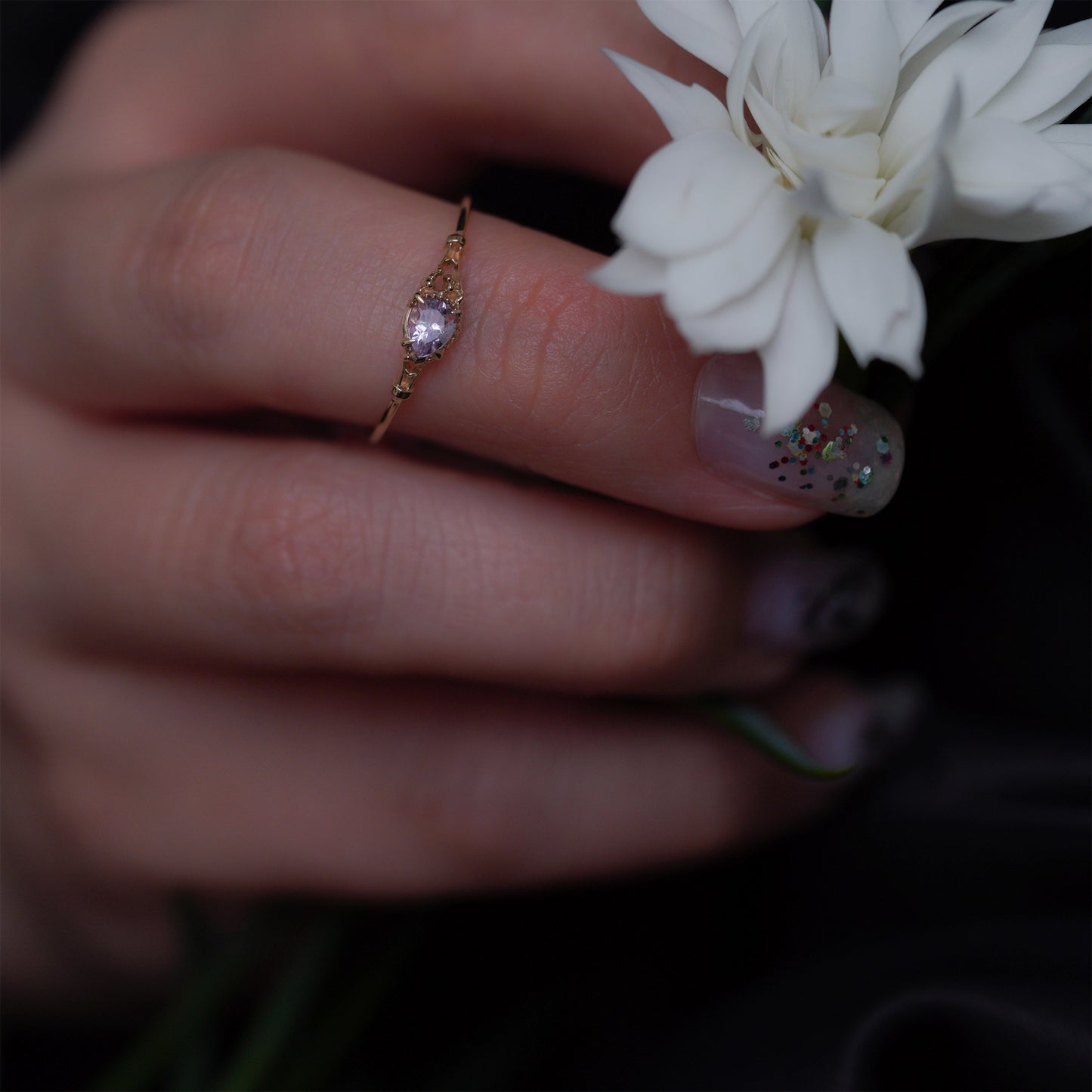 040 Rose Amethyst Ring “THIN LINE”