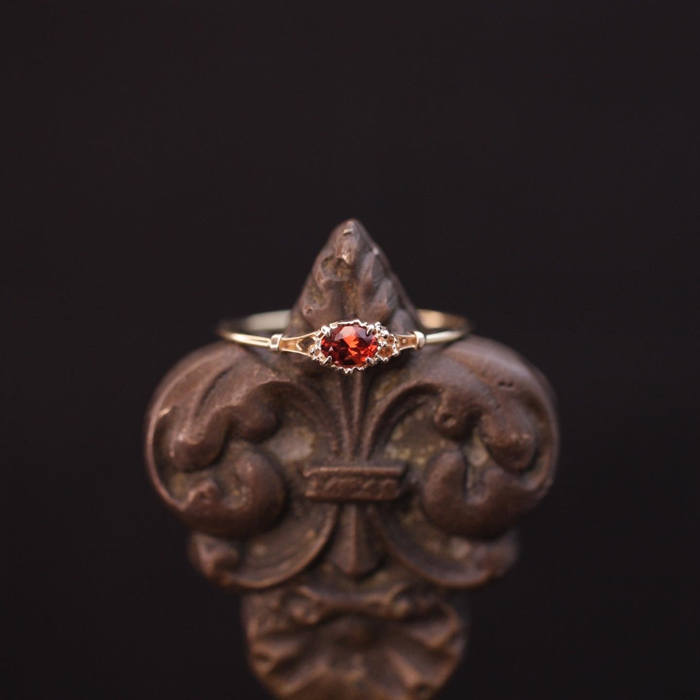 002 Garnet Ring “THIN LINE”
