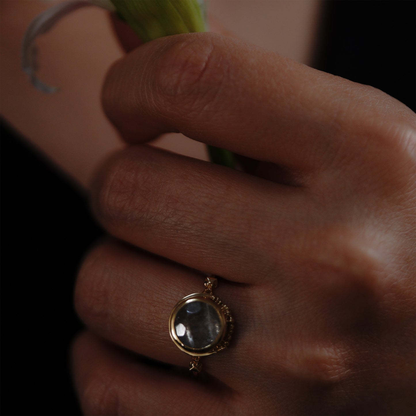 1439 Rainbow Sunstone Aquamarine Ring