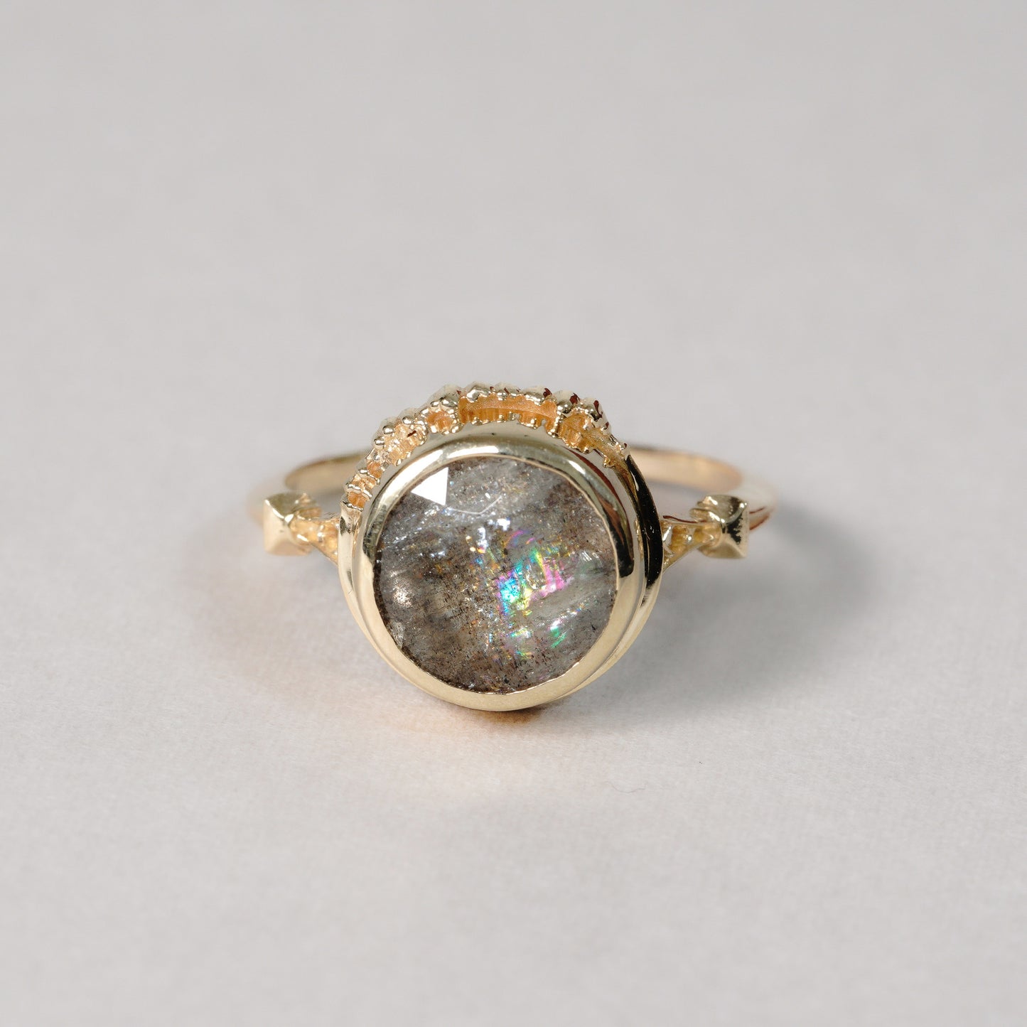 1439 Rainbow Sunstone Aquamarine Ring