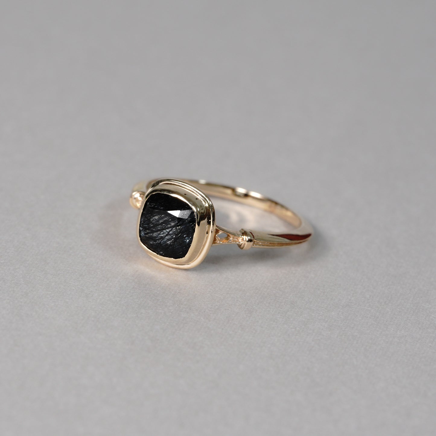1427 Black Riebeckite in Quartz Ring